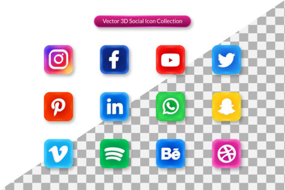 3D Social Icon Set Design in Vector for Modern Graphics