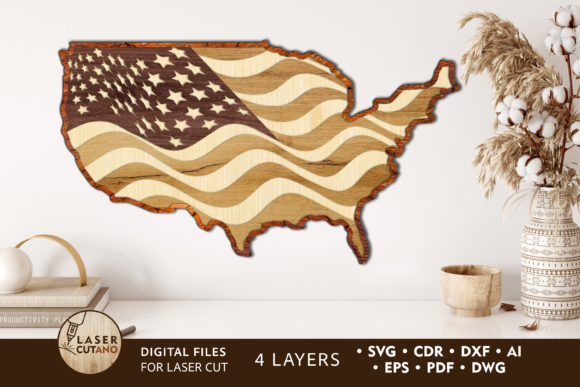 3D USA Map 4th of July Cut Files for Laser Cutting and Wall Decor