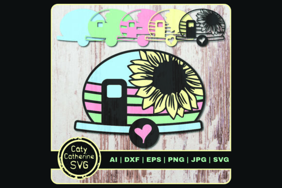 Caravan Camper with Sunflower Graphics for Crafts & Content
