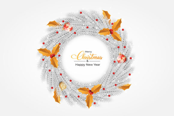 Christmas White Wreath Red Golden Ball Graphics for Modern Publishing