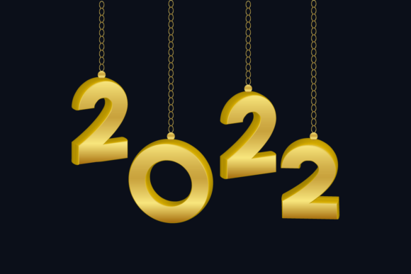 Happy New Year 2022 Golden Text Clip Art for Graphics