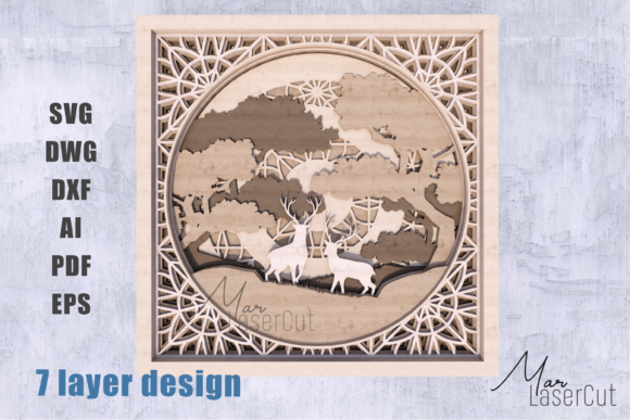 Multi Layer Laser Cut Deer and Night for Wall Decor