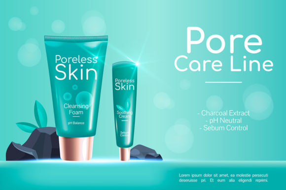 Pore Skin Care Line Realistic Banner Graphics for Handmade Business